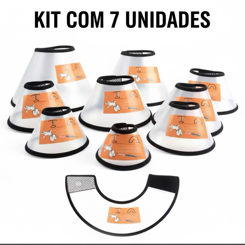 Kit 7 Colares Elizabetanos Pós-Cirúrgico para Cachorro – Vários Tamanhos com Velcro Material resistente