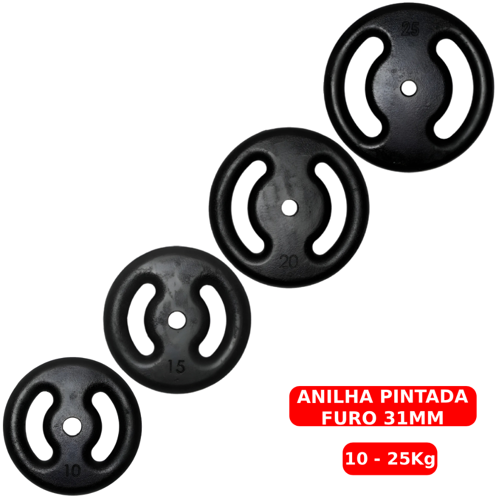 Anilha Pintada 10 a 25kg Ferro Fundido Peso de Academia Musculação Fitness Para Barras e Halteres