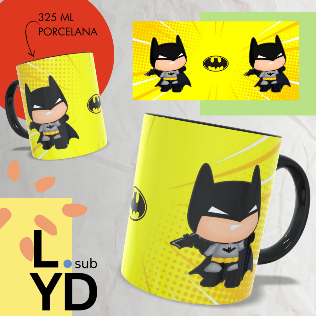 Caneca Porcelana Batman Personalizada Alça e Interior Preto Xícara Porcelana DC Presente Batman