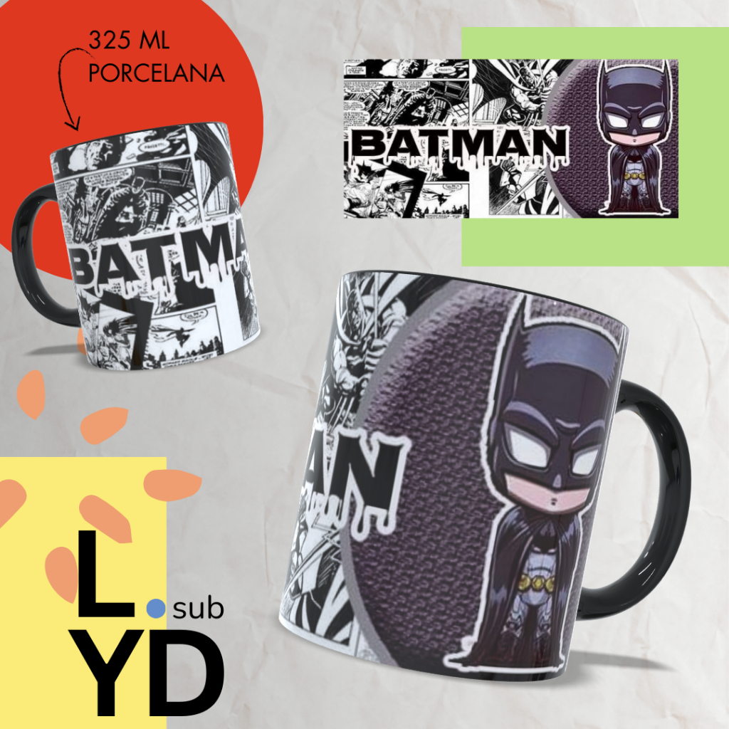 Caneca Porcelana Batman Personalizada Alça e Interior Preto Xícara Porcelana Batman Desenho Presente