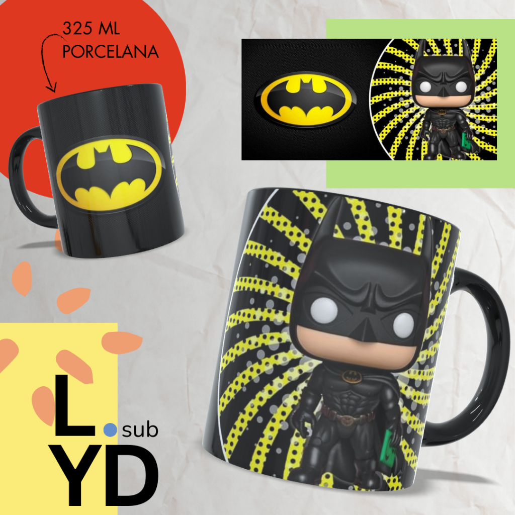 Caneca Porcelana Batman Alça e Interior Preto Personalizada Xícara Porcelana Batman Geek DC Presente