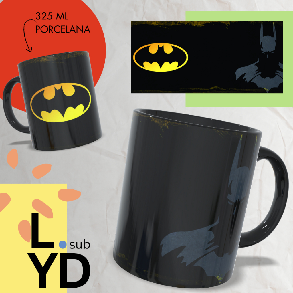 Caneca Personalizada Batman Porcelana Alça e Interior Preto Xícara Porcelana DC Presente Batman