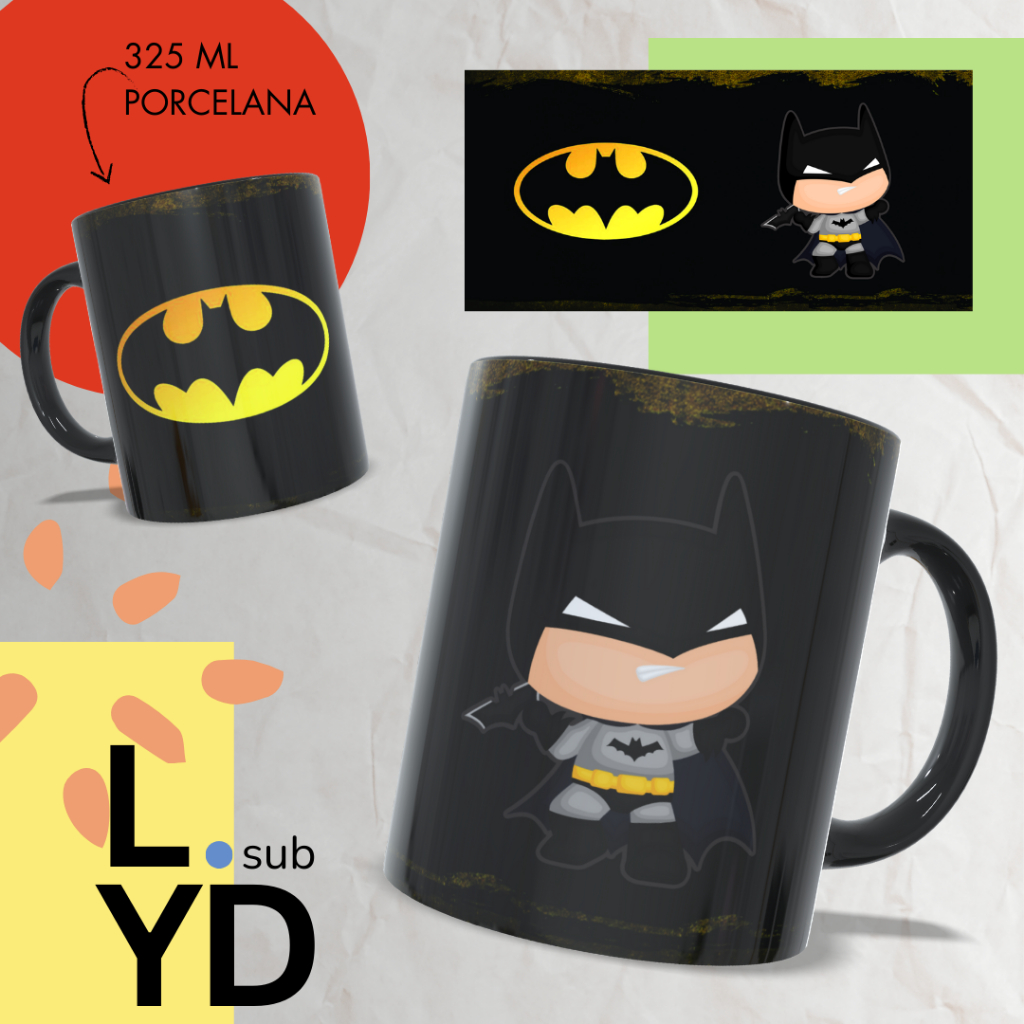 Caneca Porcelana Batman Personalizada Alça e Interior Preto Xícara Porcelana DC Geek Batman