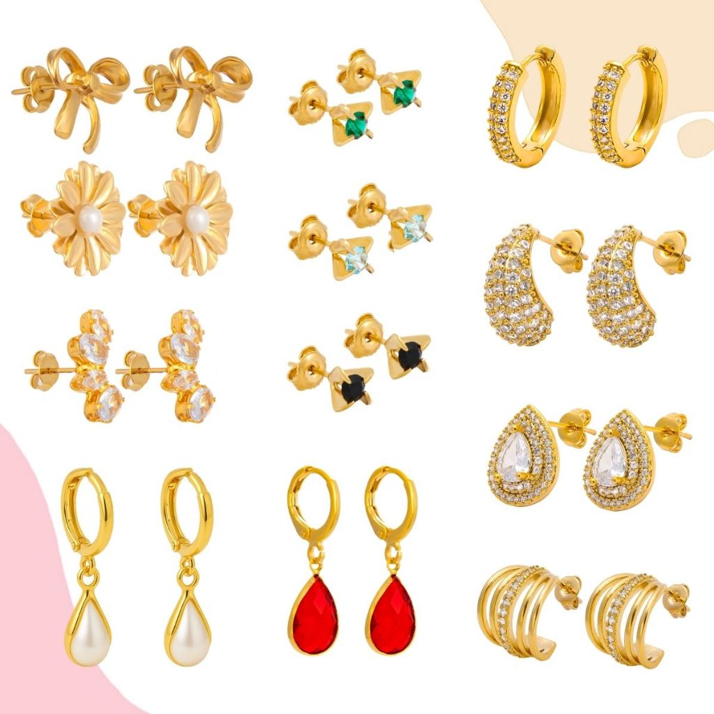 Kit De Brincos 12 Pares Banhado A Ouro Conjunto Elegante Conjunto Brinco Cravejado Argola Gota Flor Moderno