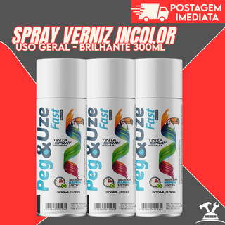 Tinta Spray Verniz Incolor Brilhante 300ml – Secagem Rápida, Uso Geral e Brilho em Bijuterias