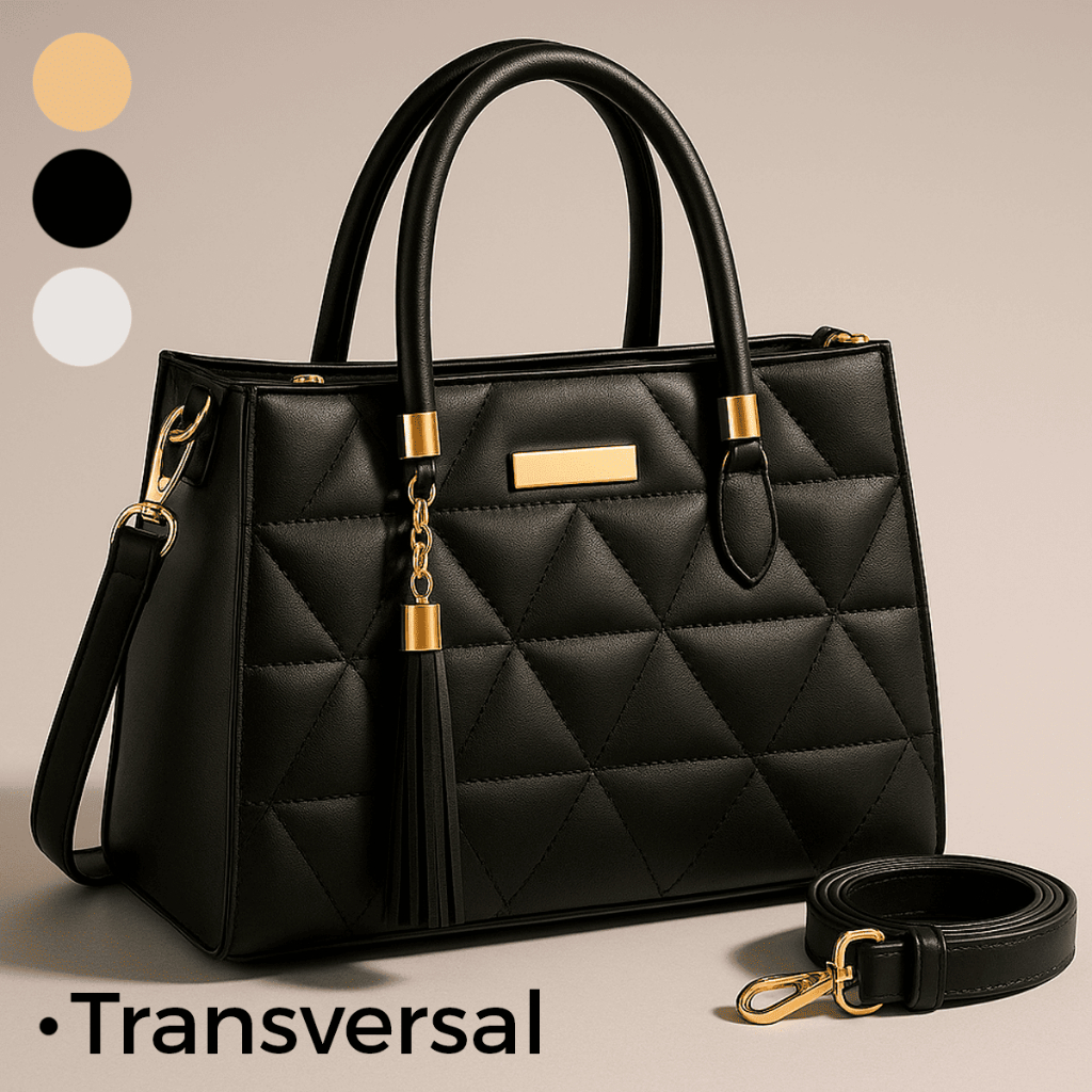 Bolsa Feminina Média Alça Transversal Bordada Bag de Ombro Detalhes Dourado Básica Casual