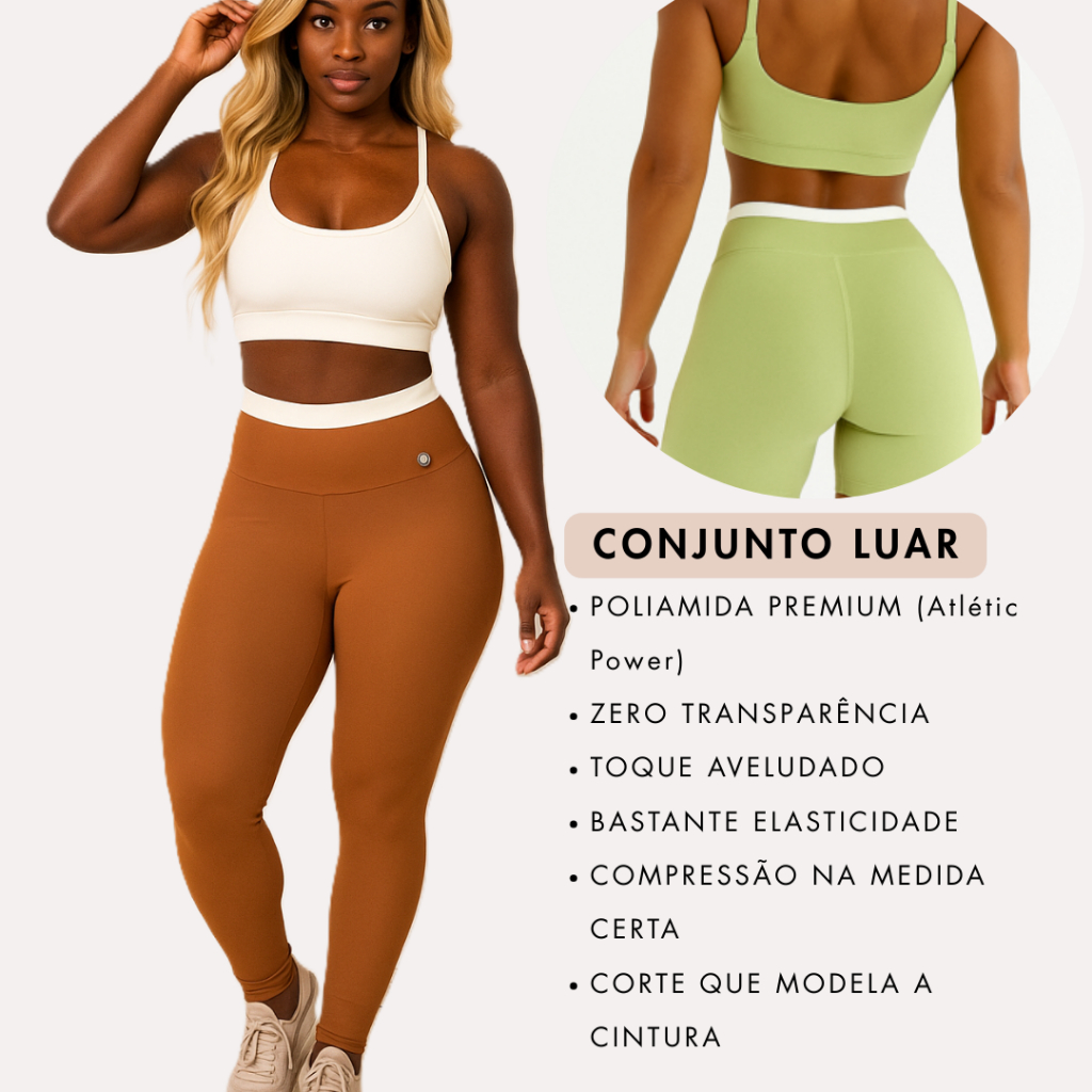 CONJUNTO POLIAMIDA PREMIUM - Atletic Power - FITNESS ACADEMIA - CROSSFIT  - Feminino Top com Bojo Legging Cintura Alta