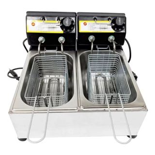 Fritadeira Elétrica 5L Cuba Dupla Industrial Inox Profissional com Termostato para Pastéis e Batatas em Oferta na Shopee
