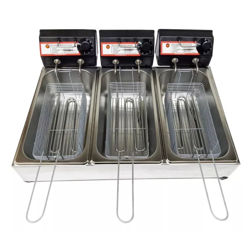 Fritadeira Elétrica 9 Litros Cuba Tripla Profissional Inox Industrial com Termostato