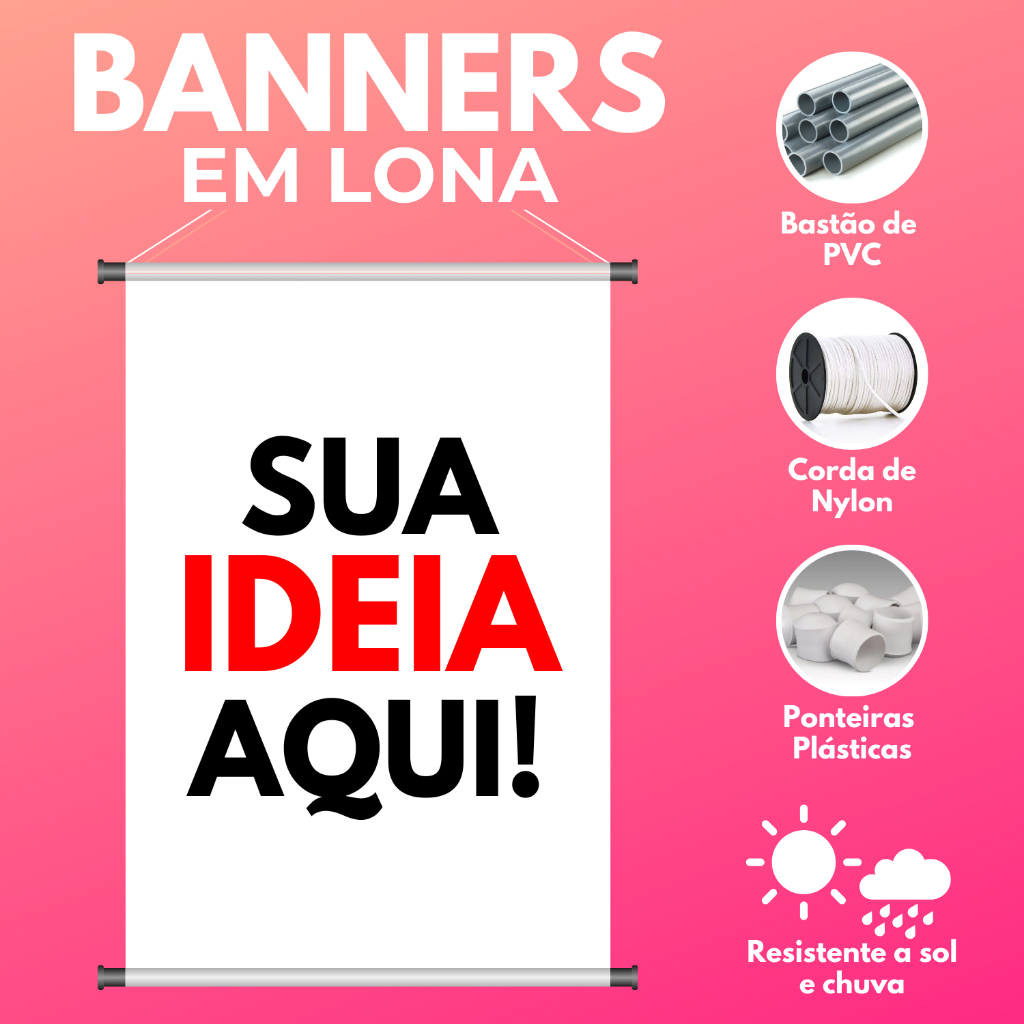 Banner Personalizado em Lona com sua Foto, Logo ou Arte I Impressão Em Lona a Prova D'Água