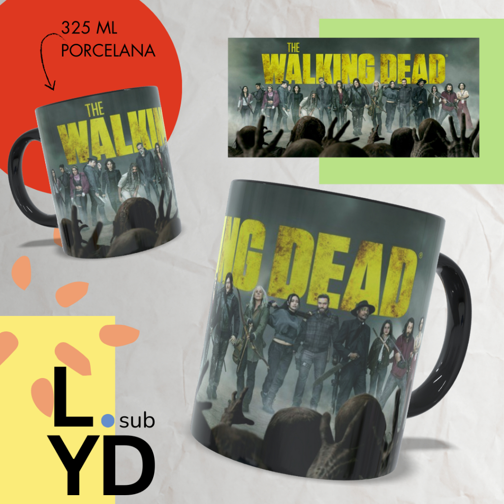 Caneca Porcelana The Walking Dead Alça e Interior Preto Personalizada Xícara TWD Porcelana Serie
