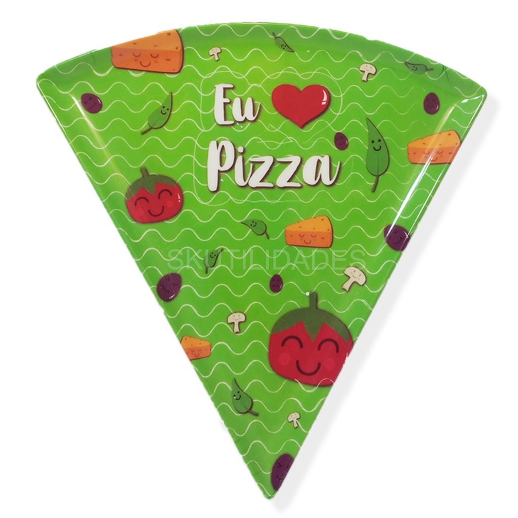 Kit 04 Prato Para Pizza Triangular Formato De Pizza Com Frase Eu Amo Pizza 22x22 Em Melamina Cor Verde