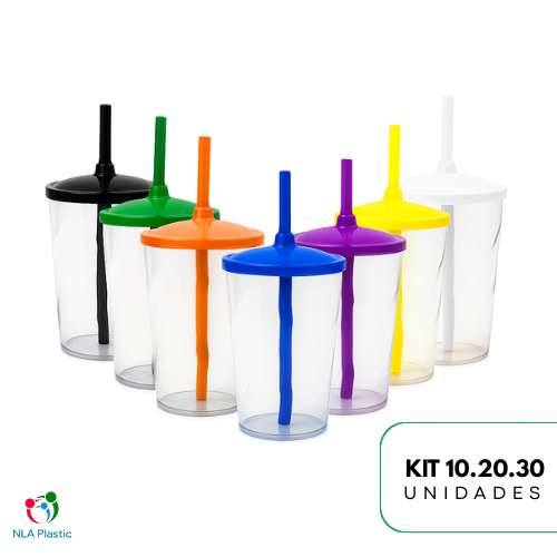 Kit Copo Twister 300ml Transparente Com Tampa E Canudo 10 20 30 Unidades Para Festas E Brindes