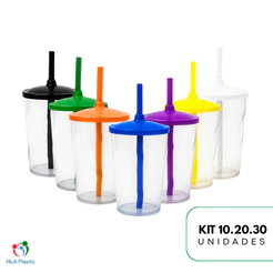 Kit Copo Twister 300ml Transparente Com Tampa E Canudo 10 20 30 Unidades Para Festas E Brindes