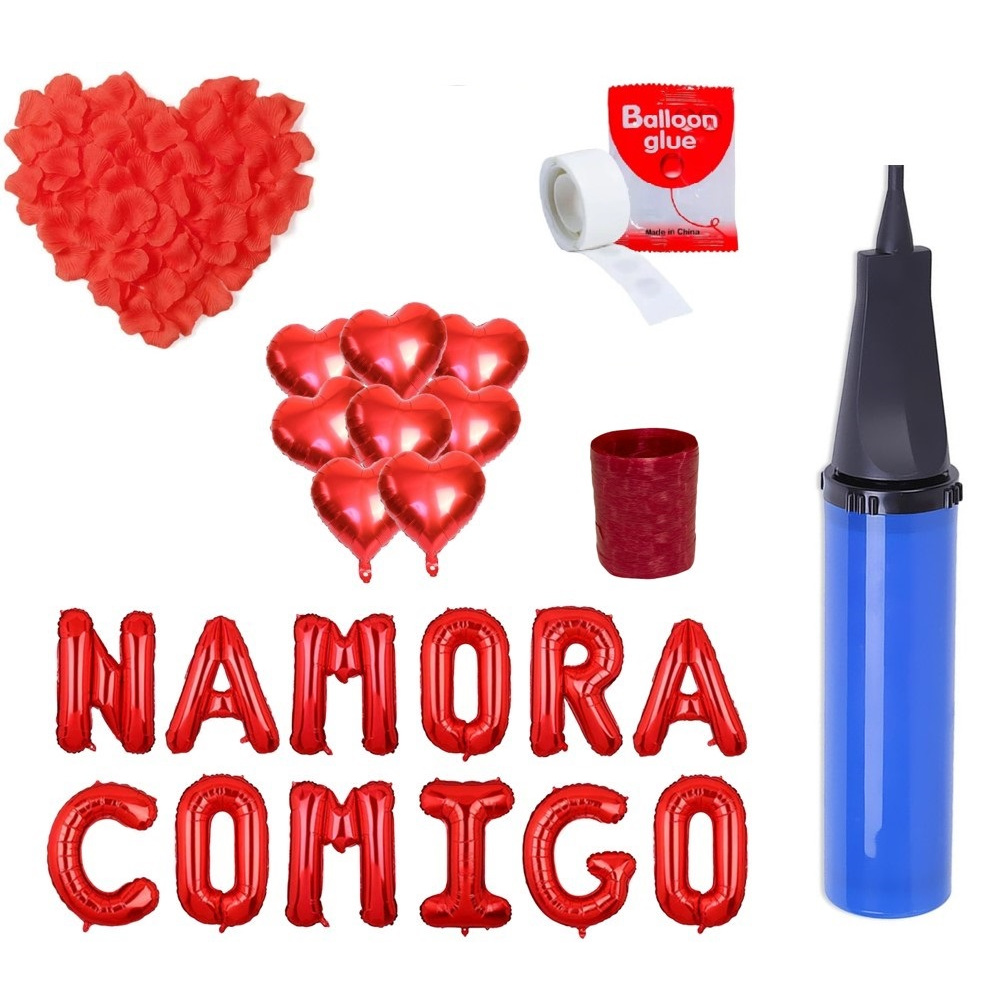 Kit 200 Pétalas Artificiais + 6 Balão Coração + Namora Comigo + Fitilho + Gota Cola + Bomba em Oferta na Shopee