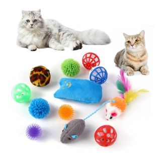 Kit 10 Brinquedos Para Gatos Divertidos Com Bolinha Guizo Pena - Anti Estresse em Oferta na Shopee
