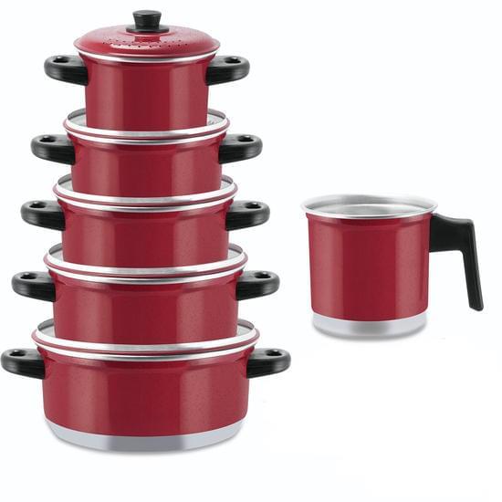 Imagem Jogo De Panela Caçarola Conjunto + Leiteira Kit 6 pçs Premium