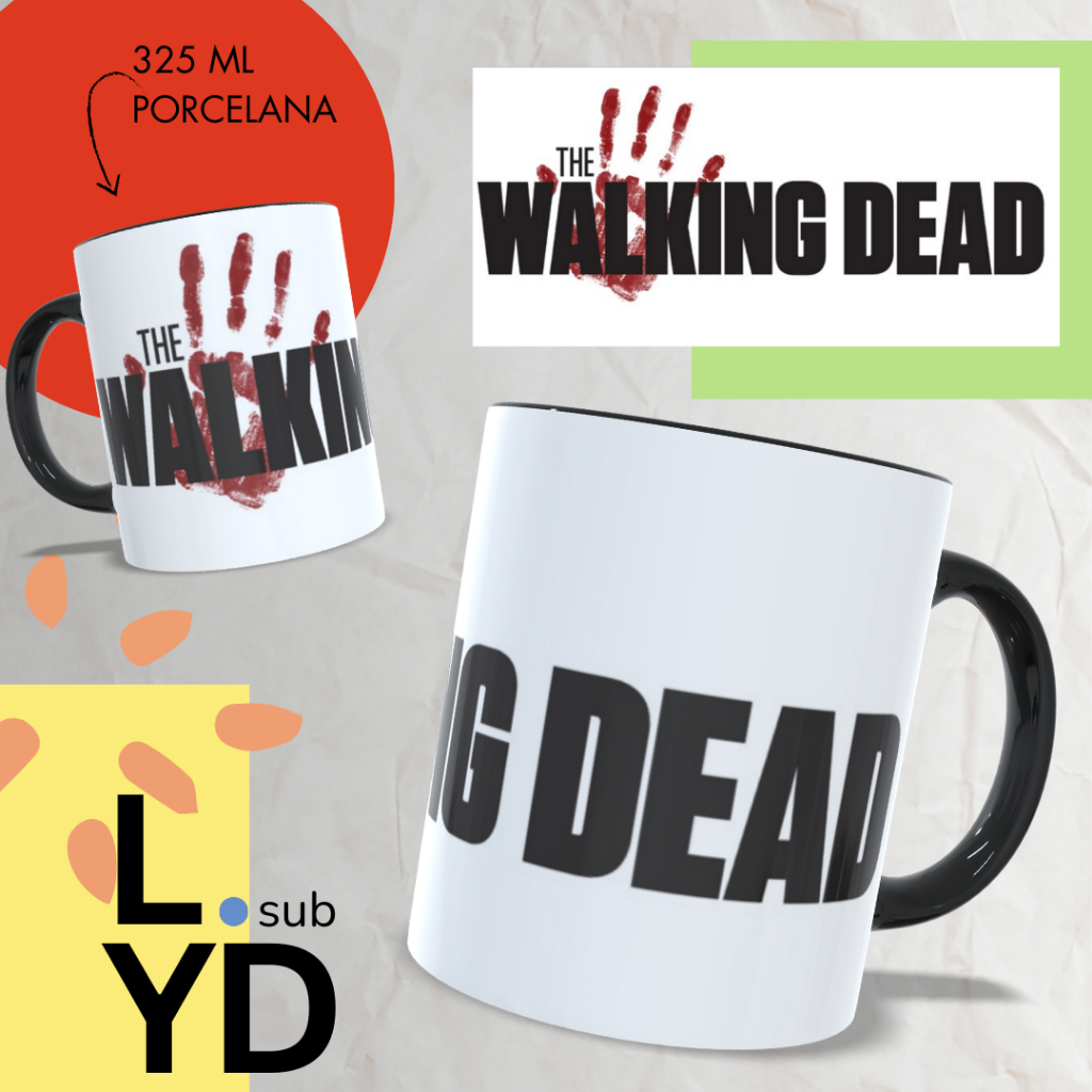 Caneca Porcelana The Walking Dead Alça e Interior Preto Personalizada Xícara Porcelana TWD Serie