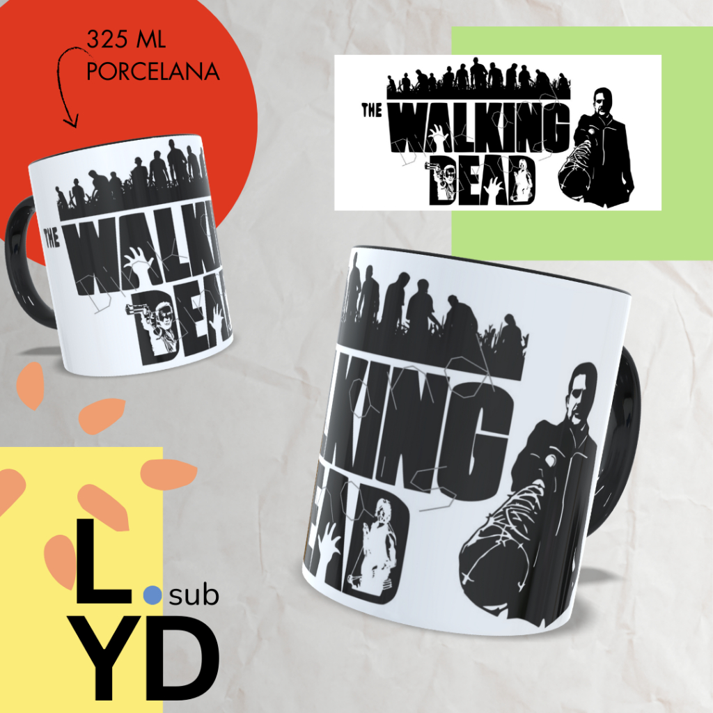 Caneca Porcelana The Walking Dead Interior Preto Personalizada Xícara Personalizada The Walking Dead