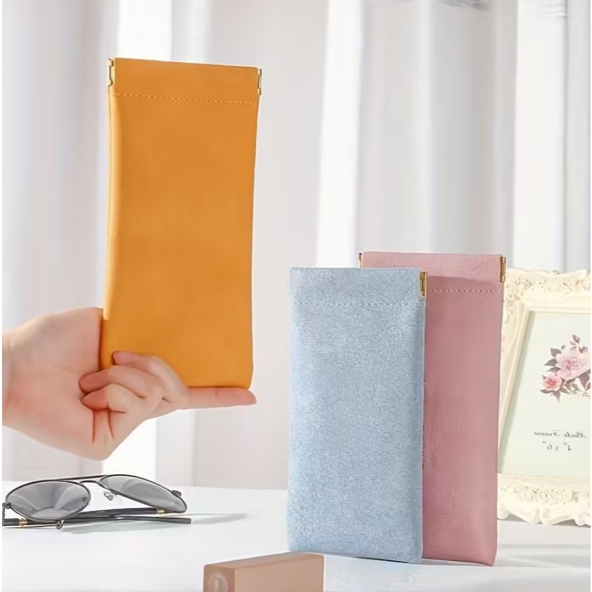 3 Case Porta óculos com fechamento automático courino para acessórios pequenos