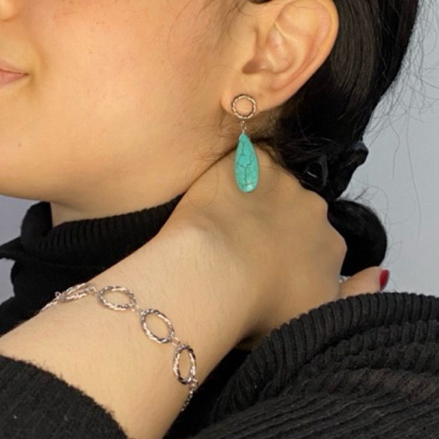 Kit Brinco Turquesa + Pulseira Feminina 💙 Aço Inoxidável – Antialérgico, Não Escurece, Elegante
