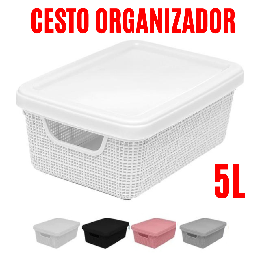 Conjunto 4 Peças Cesto Caixa Organizador 5L 28,5x18x11 Jogo De Organizadores Domésticos