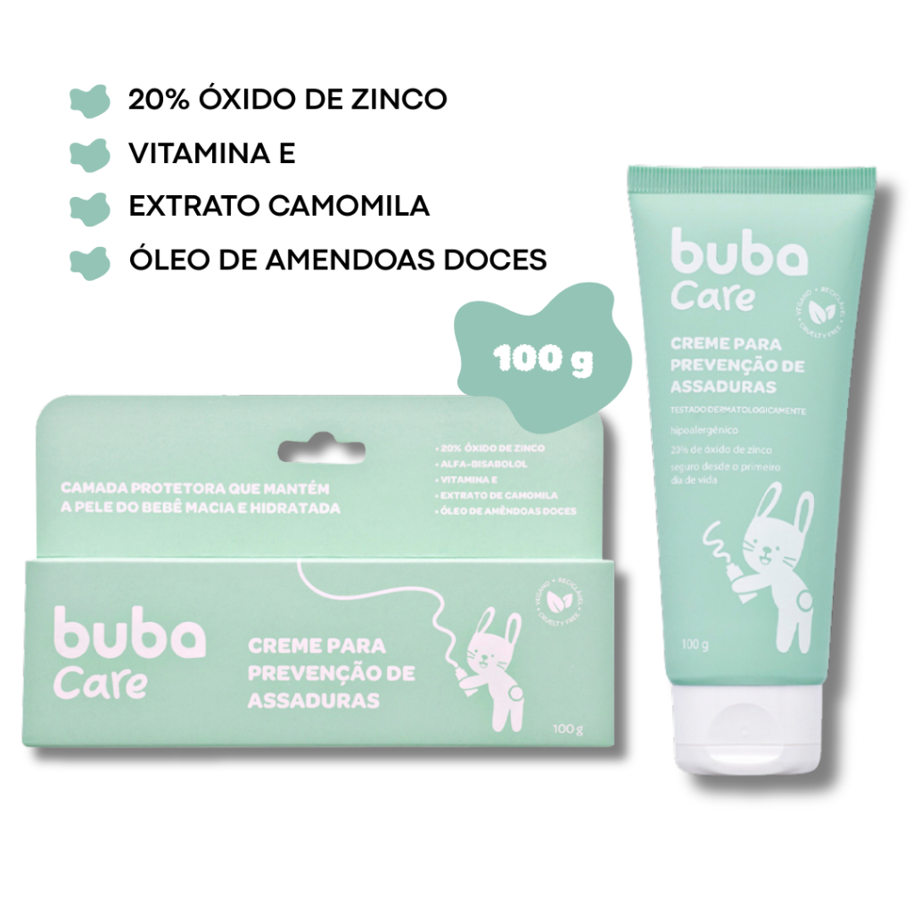 Creme Para Prevenção de Assaduras 100g Buba Care | Pomada Hipoalergênica e Vegana c/ Óxido de Zinco em Oferta na Shopee