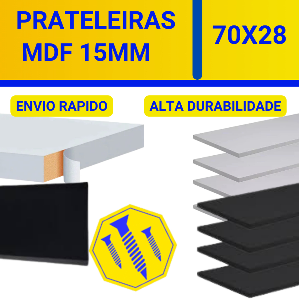 Prateleira Lisa 70x28cm Mdf 15mm Branco nicho parede prateleiras guarda roupa