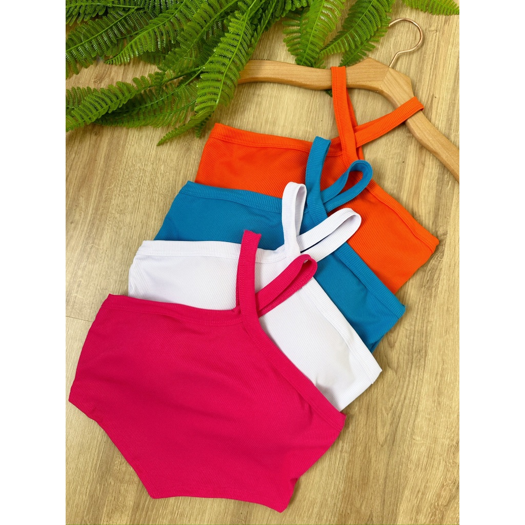 Cropped Top Alça Cruzada Com Bojo Tecido Ribana em Oferta na Shopee