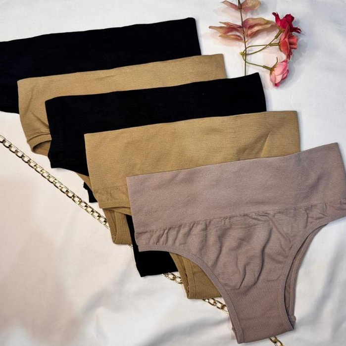 Kit 5 Calcinhas Modeladora Lipo Cinta Cintura alta com Comprensão Lingerie Feminina