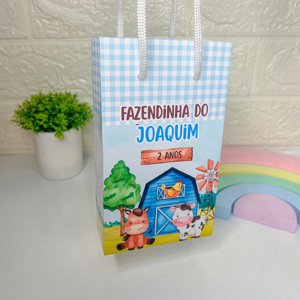 Sacolinha personalizada Fazendinha azul (PEGUE E MONTE) lembrancinhas mimos personalizados festa em Oferta na Shopee