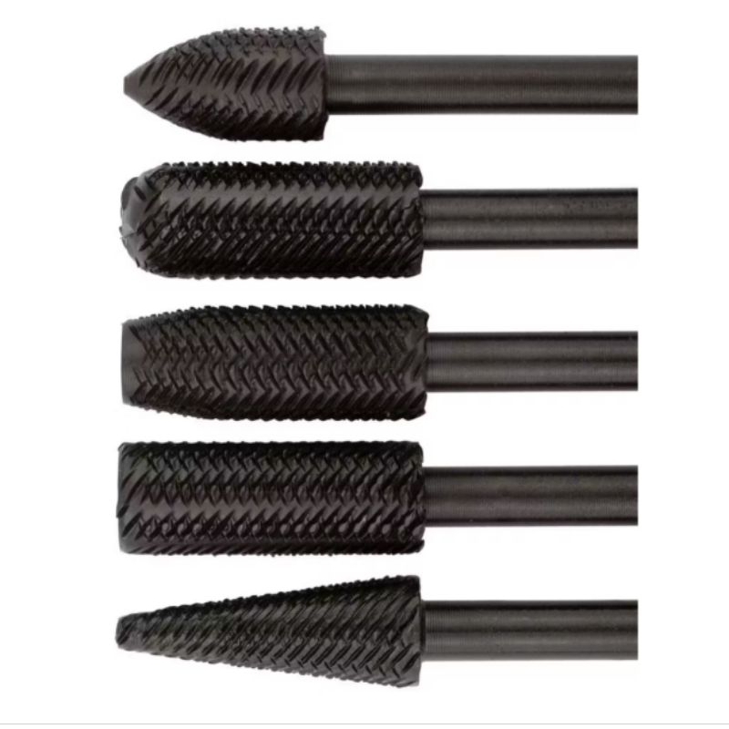 Kit 5 Pcs Lima Rotativa Fresa Profissional para Retifica em Aço Ferro Metais Rebarbas Acabamento 250305