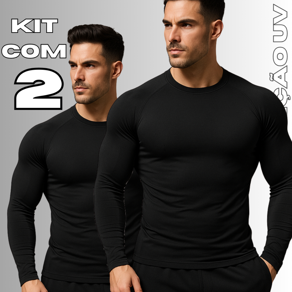 Kit com 2 Camisa Termica Masculina proteção UV50+ Malha fria Academia Corrida Símbolo Refletivo