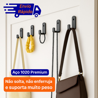 Gancho de Parede Aço Preto Reforçado Suporte Multiuso Toalha Bolsa Chave em Oferta na Shopee