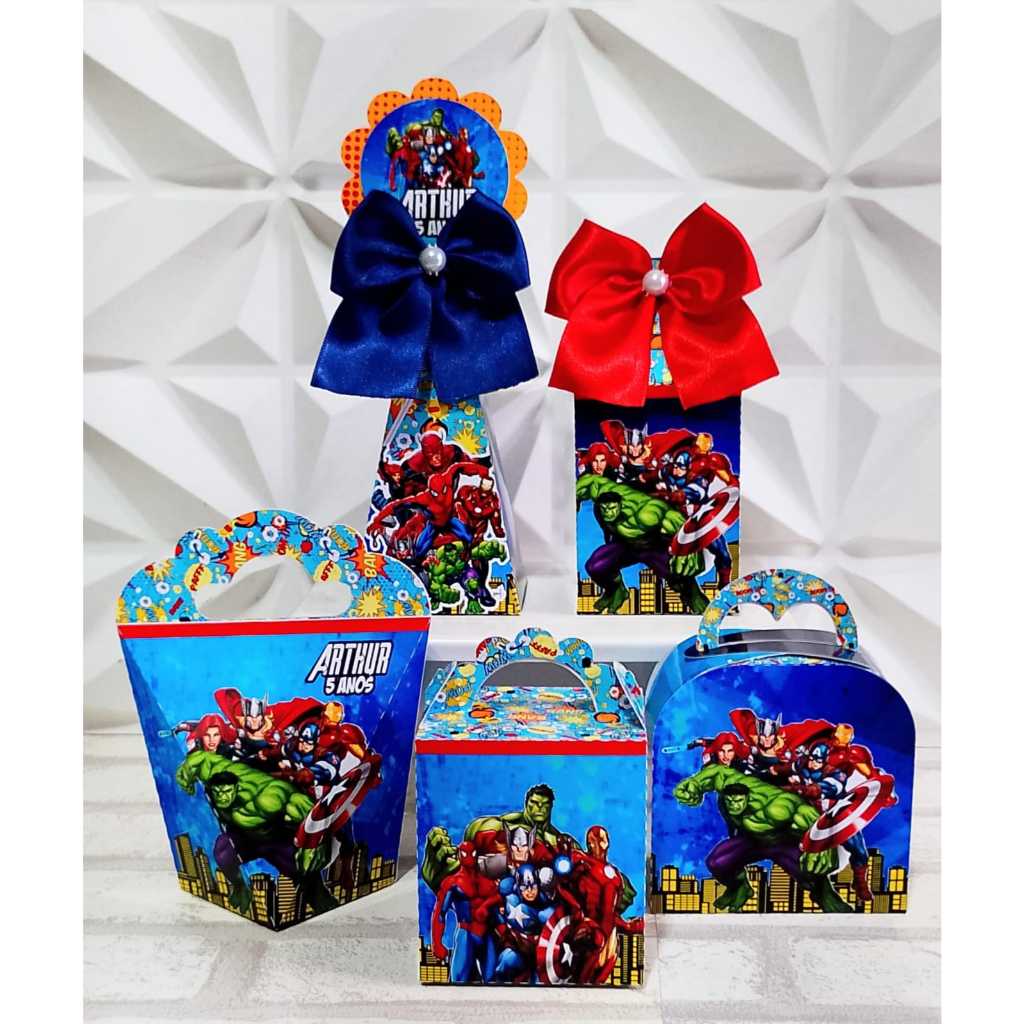 Kit Personalizados VINGADORES Lembrancinha caixinhas de aniversário e festa PEGUE E MONTE