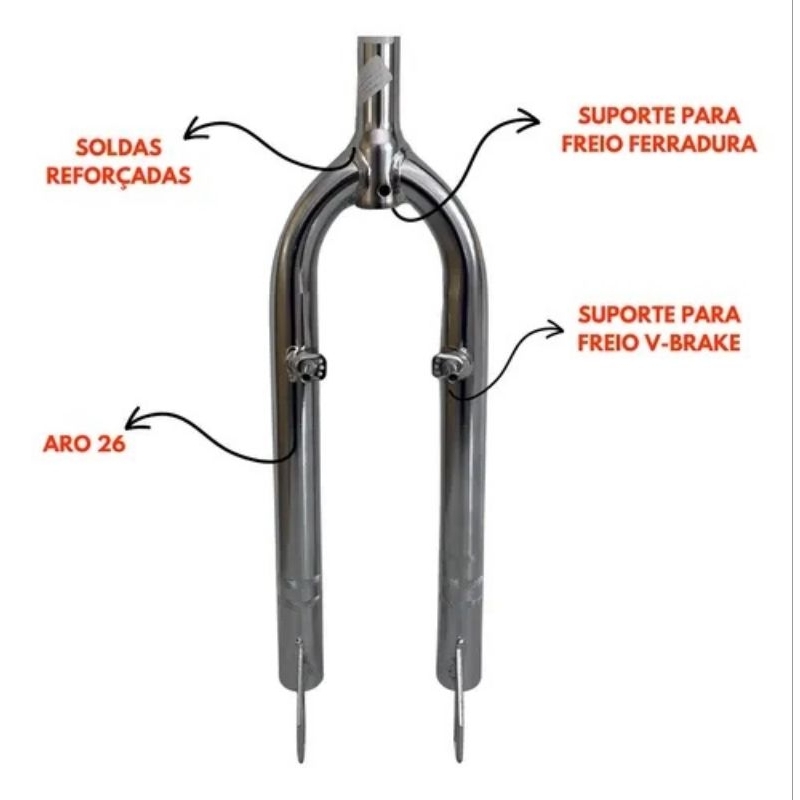 Garfo de Rosca Para Bicicleta Aro 26 Standard 21,1mm Dnz Cromado Bike Mtb