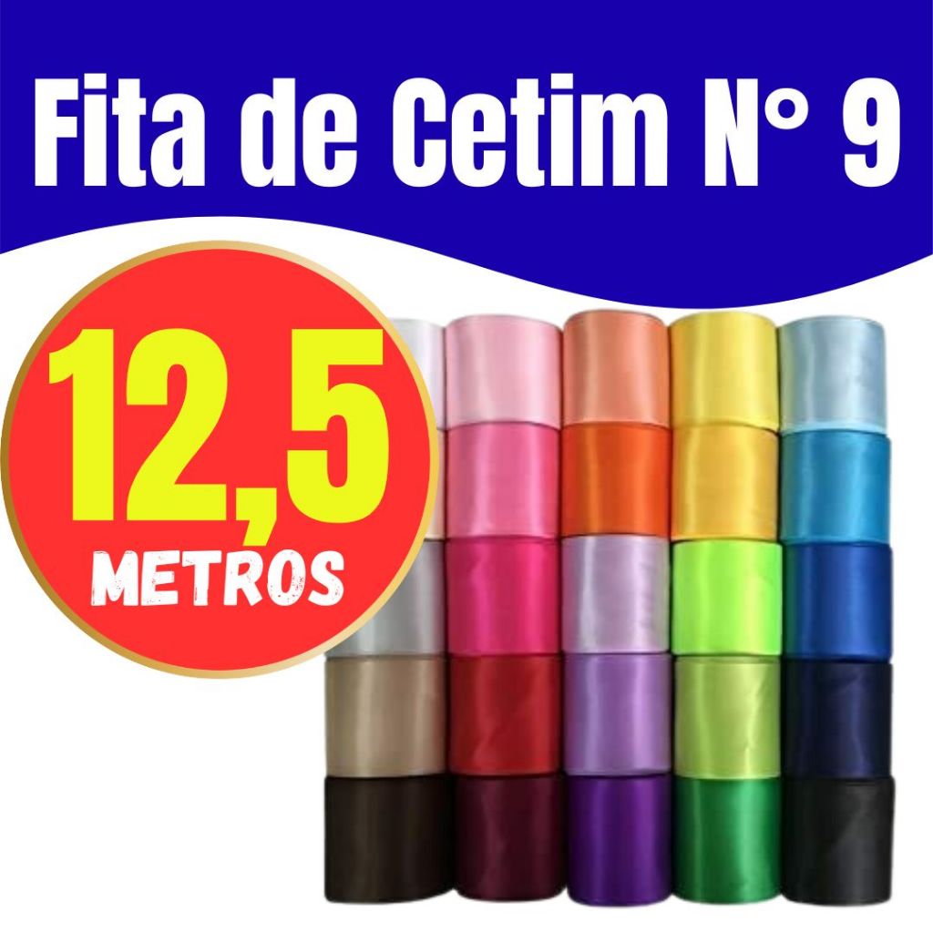 12,50 MT Fita de Cetim SIMPLES N°9 (38mm) em Oferta na Shopee