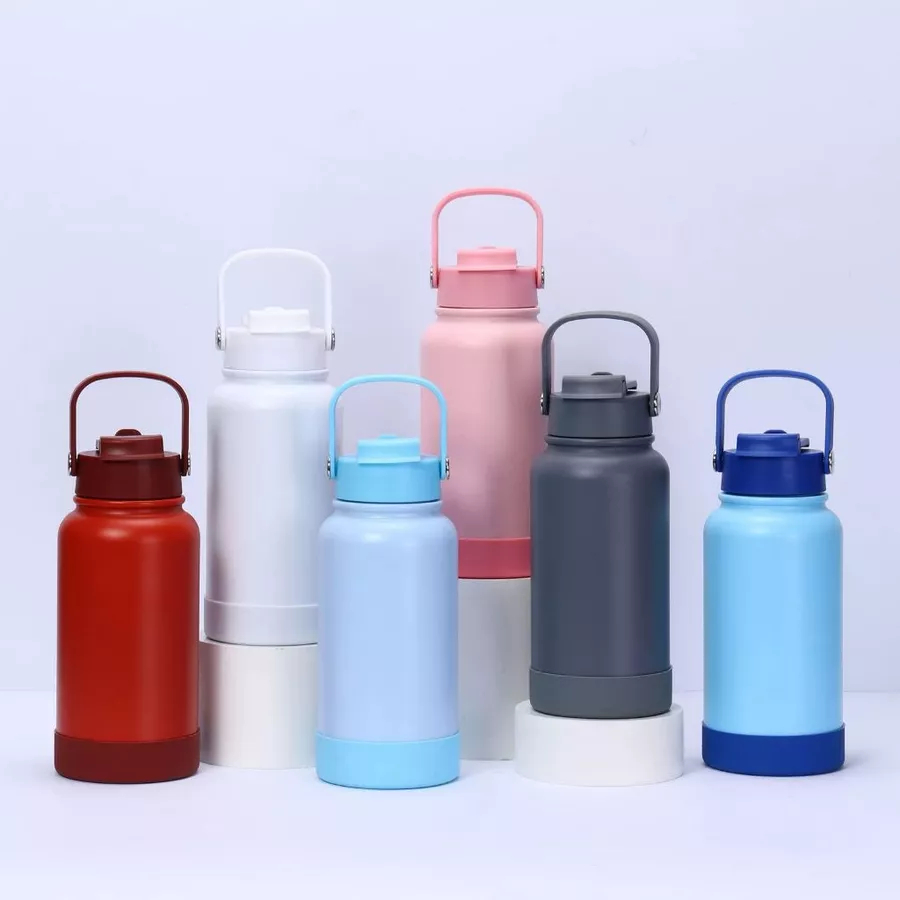 Garrafa Térmica Inox 1L/800ml/600ml com Canudo + Alça + Capa | Ideal para Academia e Viagem