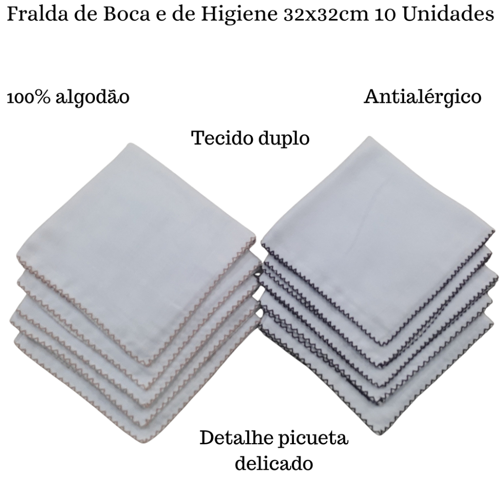 Fralda de Boca 32x32cm 100% Algodão Duplo Antialérgico com Picueta  com 10 Unidades em Oferta na Shopee