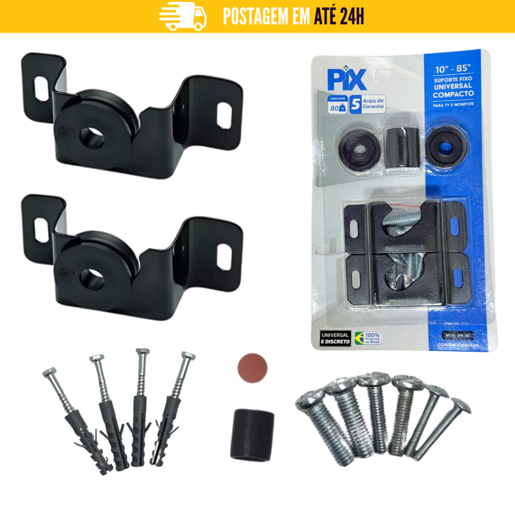 Suporte de TV Fixo Universal PIX 10” a 85” Parede Painel até 80kg