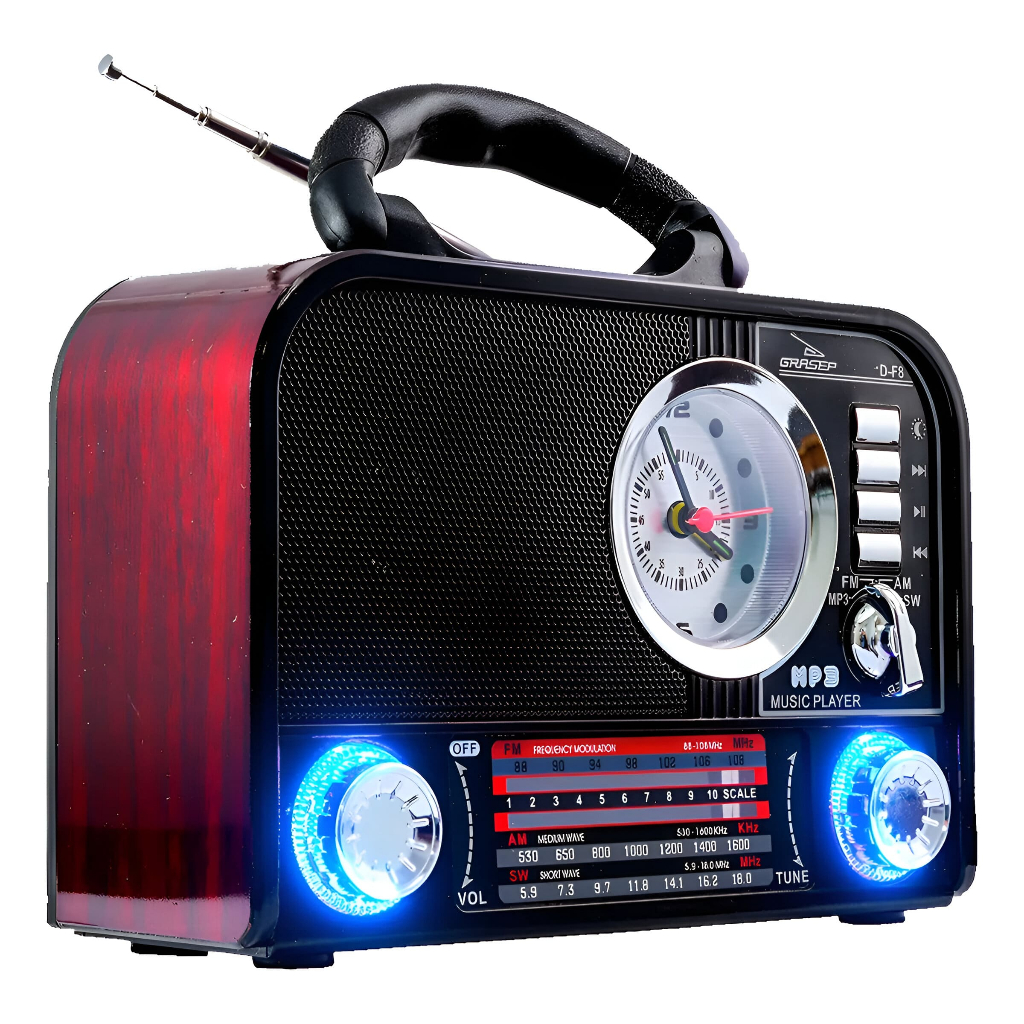 Rádio Retrô Vintage Portátil A Pilha E Tomada Am Fm Sw Pendrive Com Sd Usb Le Long Casa Áudio