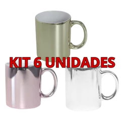 6 Canecas Cromadas Prata Rosa Bronze Porcelana Para Sublimação