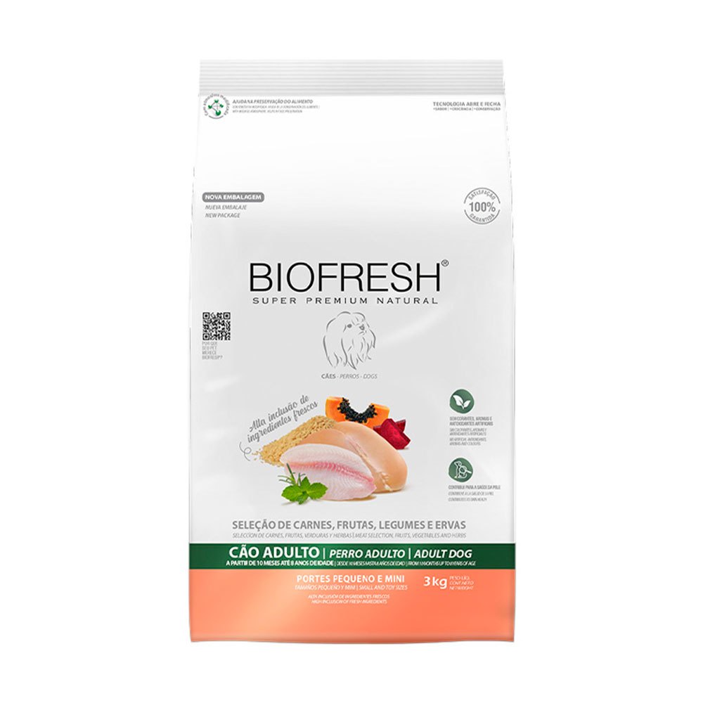 Ração Biofresh Para Cães Adultos de Raças Pequenas e Mini Seleção de Carnes, Frutas e Legumes 3kg em Oferta na Shopee