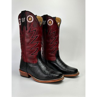 Bota Texana Masculina Bordado country em Couro legitimo Bico Quadrado Salto Carrapeta