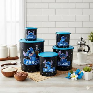 Jogo mantimentos 5 peças plástico adesivado para Stitch Decoração Cozinha em Oferta na Shopee
