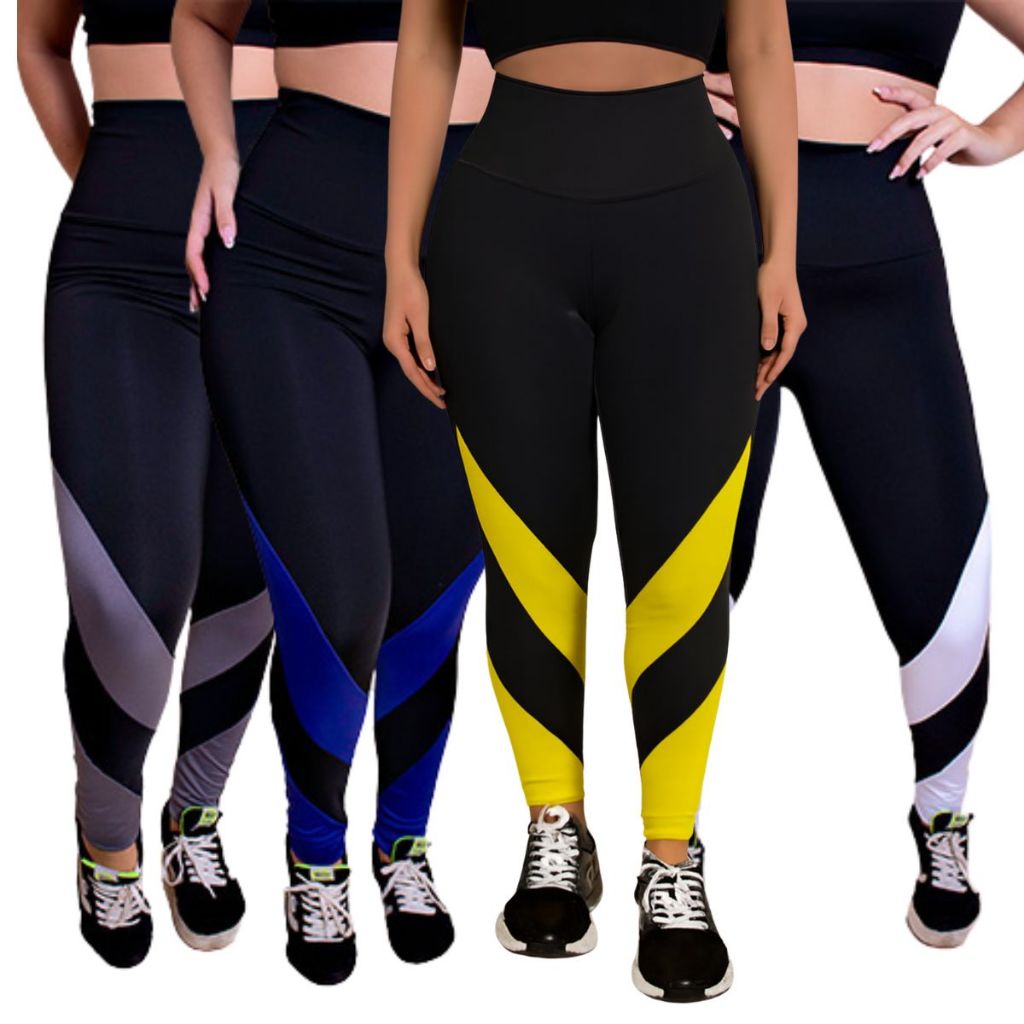 Calça Legging Fitness Conforto Compressão Sem Transparência Bicolor Feminina Cós Alto Academia Leg