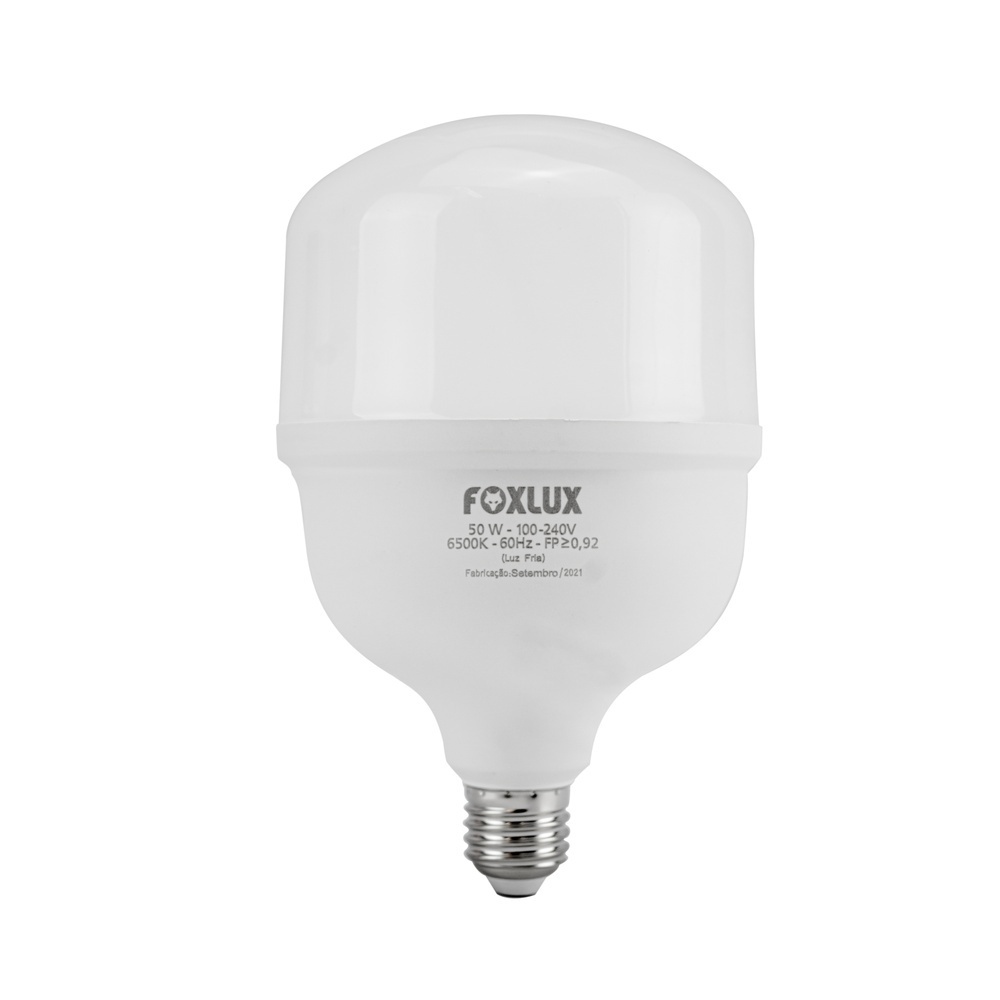 Lâmpada Led Alta Potência Foxlux 50W 6500K Branca Fria E27 Bivolt Galpões Depósitos Garagens