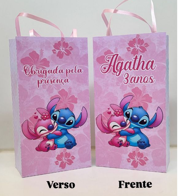 Sacolinha personalizada Stitch e Angel - Lembrancinha de festa infantil. FAZEMOS TODOS OS TEMAS