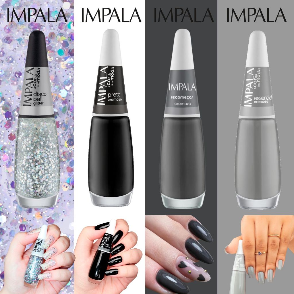 Esmaltes Impala Tons Pretos | Glitter Cremosos Impala Esmalte Atacado