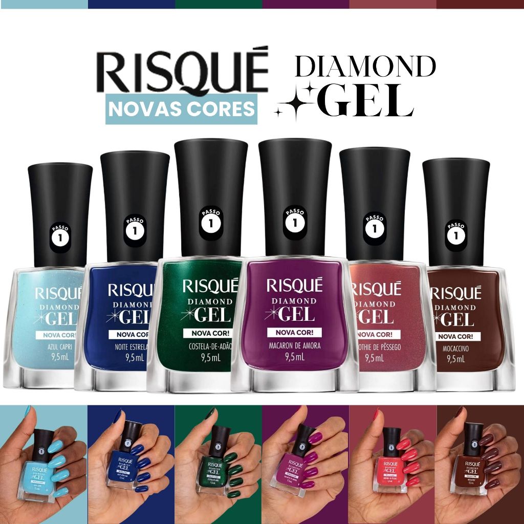 Kit 6 Esmaltes Gel Risque Nova Coleção Risque Diamond Gel Nova Cor Esmalte Atacado